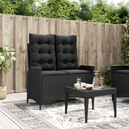 vidaXL Sillón reclinable de jardín con cojines ratán sintético negro