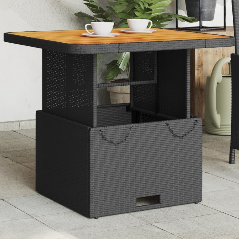 vidaXL Mesa de jardín ratán sintético y acacia maciza negro 70x70x72cm