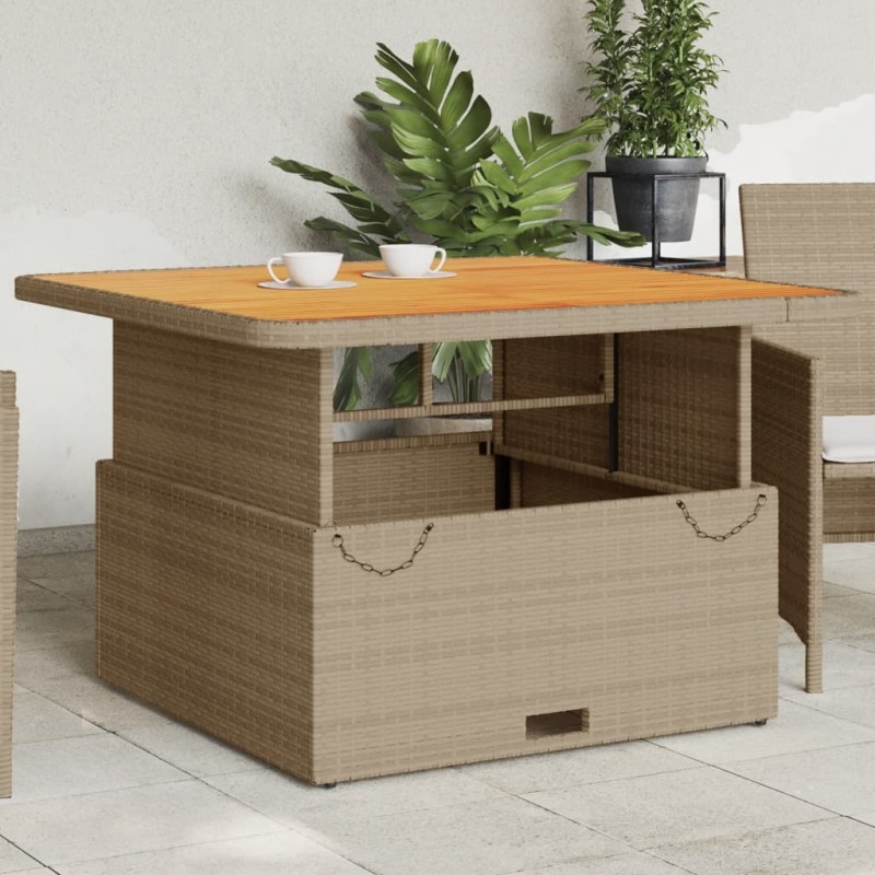 vidaXL Mesa de jardín madera de acacia y ratán PE beige 110x110x71 cm vidaXL Mesa de jardín madera de acacia y ratán PE beige 110x110x71 cm
