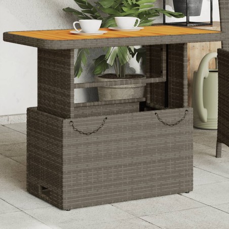 vidaXL Mesa de jardín ratán sintético y madera acacia gris 90x55x71 cm
