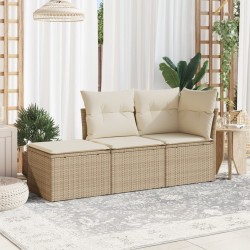vidaXL Juego de sofás de jardín con cojines beige 3 pzas ratán PE
