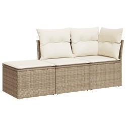 vidaXL Juego de sofás de jardín con cojines beige 3 pzas ratán PE