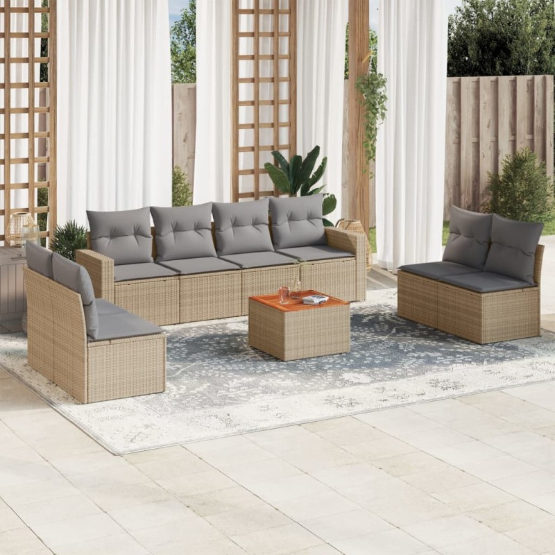 vidaXL Set de sofás de jardín 9 pzas con cojines ratán sintético beige vidaXL Set de sofás de jardín 9 pzas con cojines ratán sintético beige