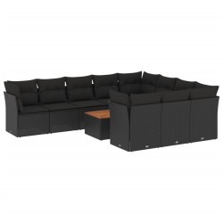 vidaXL Set de sofás de jardín 11 pzas y cojines ratán sintético negro