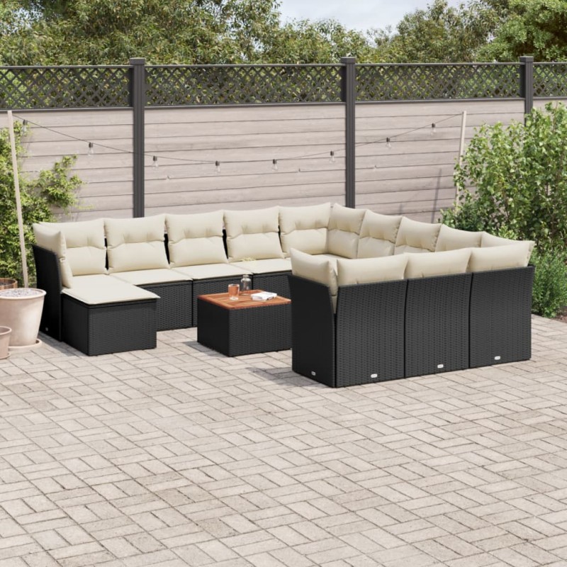 vidaXL Set de sofás de jardín y cojines 13 pzas ratán sintético negro vidaXL Set de sofás de jardín y cojines 13 pzas ratán sintético negro