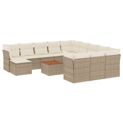 vidaXL Set sofás de jardín con cojines 13 pzas ratán sintético beige