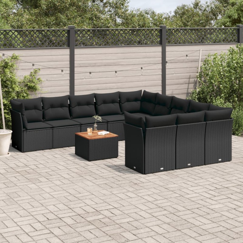vidaXL Set de sofás de jardín 12 piezas cojines ratán sintético negro vidaXL Set de sofás de jardín 12 piezas cojines ratán sintético negro