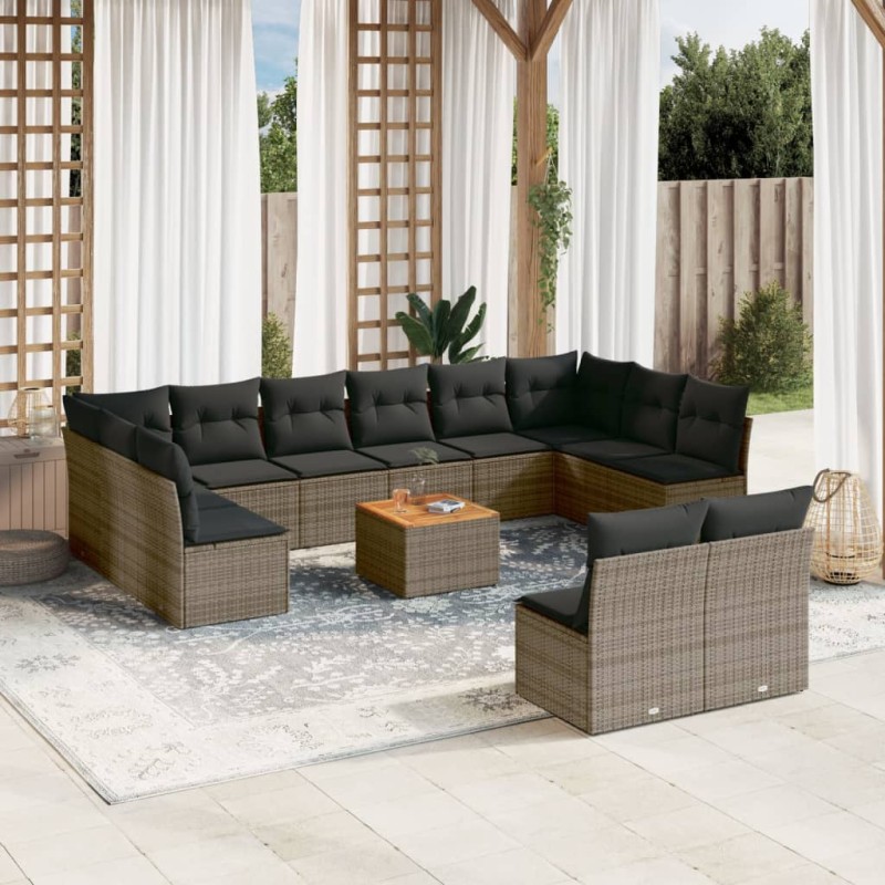 vidaXL Set sofás de jardín con cojines 13 piezas ratán sintético gris vidaXL Set sofás de jardín con cojines 13 piezas ratán sintético gris