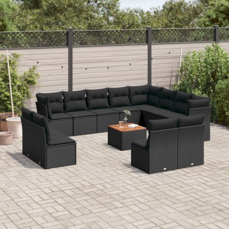 vidaXL Set de sofás de jardín y cojines 13 pzas ratán sintético negro