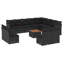vidaXL Set de sofás de jardín y cojines 13 pzas ratán sintético negro