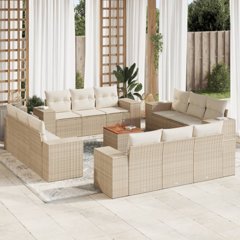 vidaXL Set sofás de jardín con cojines 13 pzas ratán sintético beige vidaXL Set sofás de jardín con cojines 13 pzas ratán sintético beige
