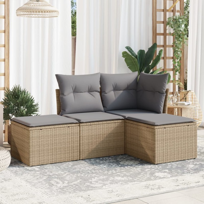 vidaXL Juego de sofás jardín con cojines 4 pzas ratán sintético beige vidaXL Juego de sofás jardín con cojines 4 pzas ratán sintético beige