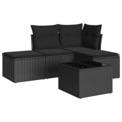 vidaXL Set de muebles de jardín 5 pzas y cojines ratán sintético negro