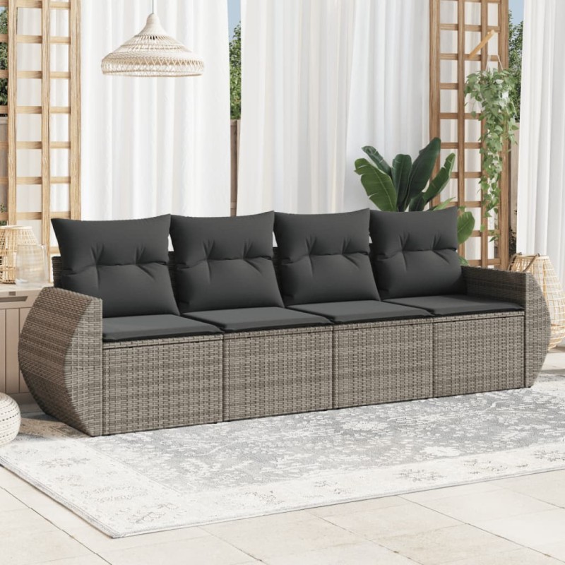 vidaXL Set de sofás de jardín 4 pzas y cojines ratán sintético gris vidaXL Set de sofás de jardín 4 pzas y cojines ratán sintético gris
