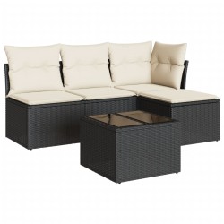 vidaXL Set de muebles de jardín 5 pzas y cojines ratán sintético negro