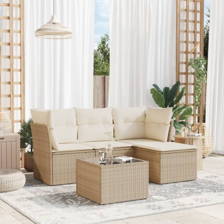 vidaXL Juego de sofás jardín con cojines 5 pzas ratán sintético beige