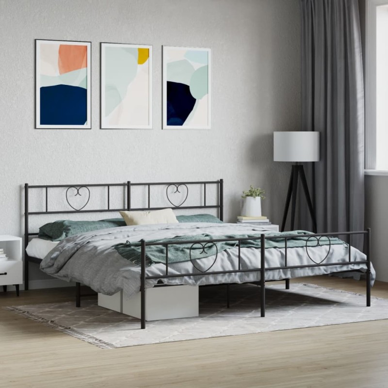 vidaXL Estructura de cama cabecero y pie de cama metal negro 183x213cm