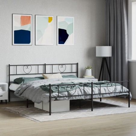 vidaXL Estructura de cama cabecero y pie de cama metal negro 183x213cm