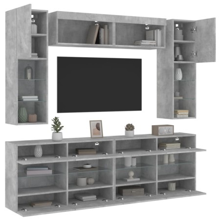 vidaXL Muebles de TV de pared con luces LED 6 piezas gris hormigón