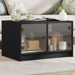 vidaXL Mesa de centro con puertas de vidrio negra 68x50x42 cm