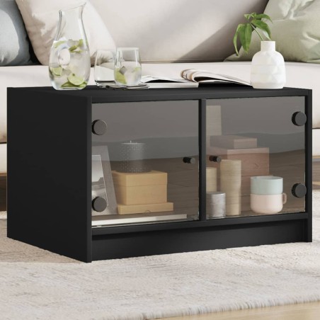 vidaXL Mesa de centro con puertas de vidrio negra 68x50x42 cm