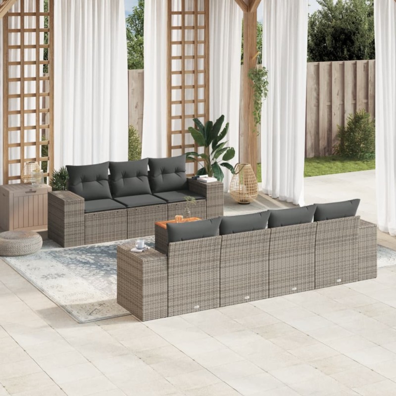 vidaXL Set de sofás de jardín 8 pzas y cojines ratán sintético gris vidaXL Set de sofás de jardín 8 pzas y cojines ratán sintético gris