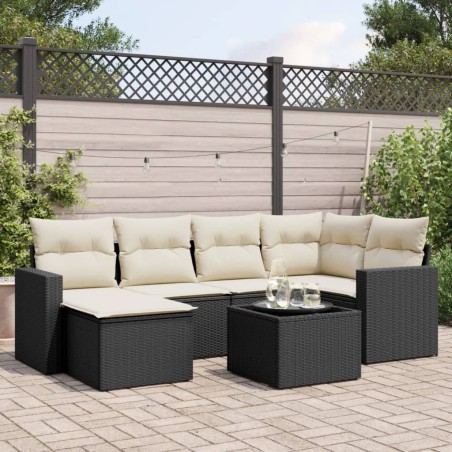 vidaXL Set de comedor de jardín 7 pzas y cojines ratán sintético negro