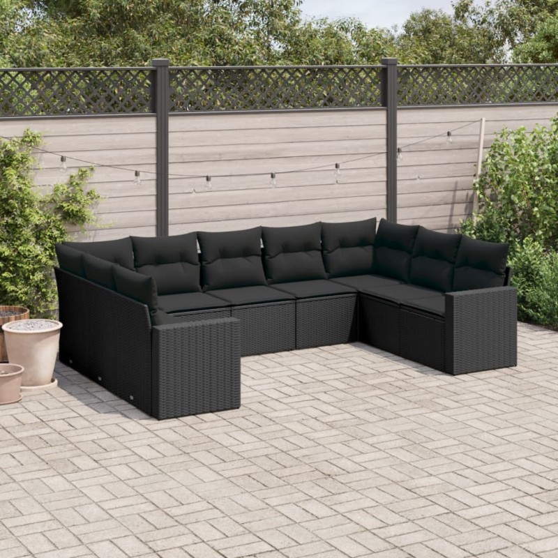 vidaXL Set de sofás de jardín 8 piezas y cojines ratán sintético negro vidaXL Set de sofás de jardín 8 piezas y cojines ratán sintético negro