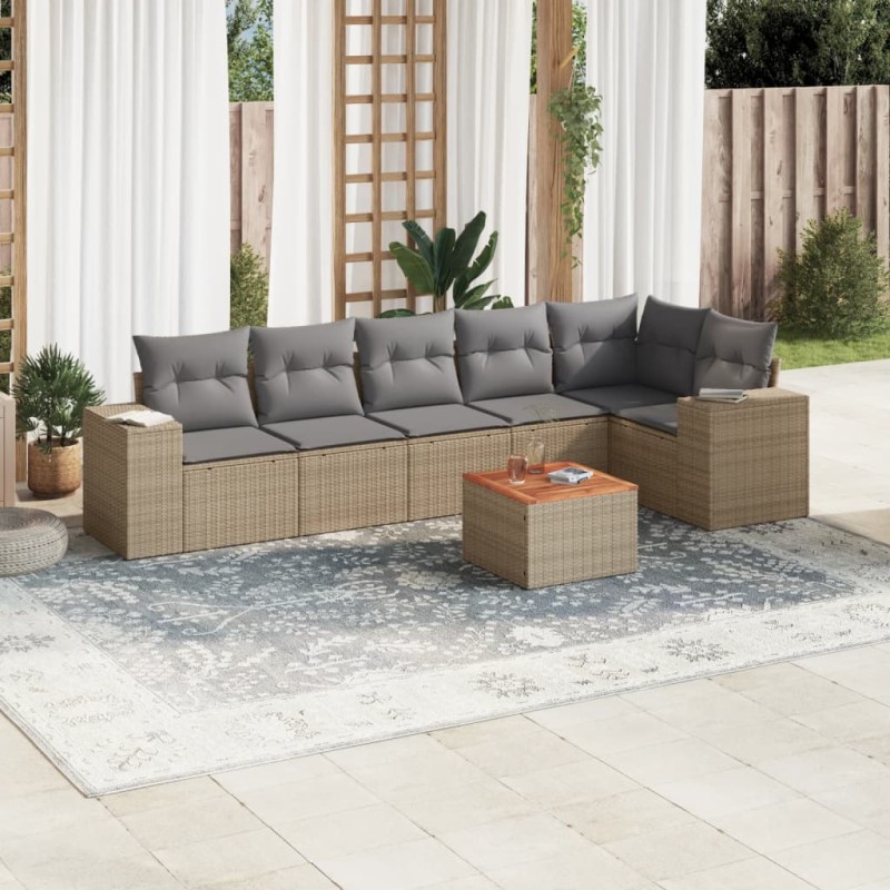 vidaXL Set sofás de jardín 7 piezas y cojines ratán sintético beige vidaXL Set sofás de jardín 7 piezas y cojines ratán sintético beige
