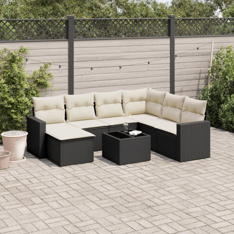 vidaXL Set de sofás de jardín 8 piezas y cojines ratán sintético negro vidaXL Set de sofás de jardín 8 piezas y cojines ratán sintético negro