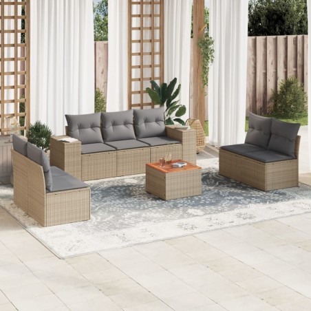 vidaXL Juego de sofás de jardín con cojines beige 8 pzas ratán PE