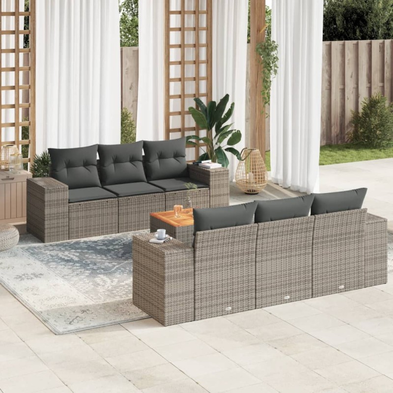 vidaXL Set de sofás de jardín 7 piezas con cojines ratán PE gris vidaXL Set de sofás de jardín 7 piezas con cojines ratán PE gris