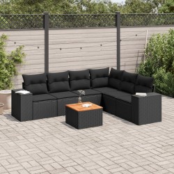 vidaXL Set de comedor de jardín 7 pzas y cojines ratán sintético negro