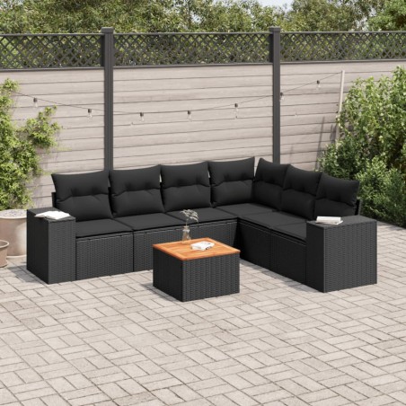 vidaXL Set de comedor de jardín 7 pzas y cojines ratán sintético negro