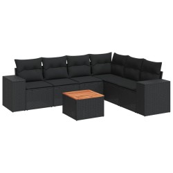 vidaXL Set de comedor de jardín 7 pzas y cojines ratán sintético negro