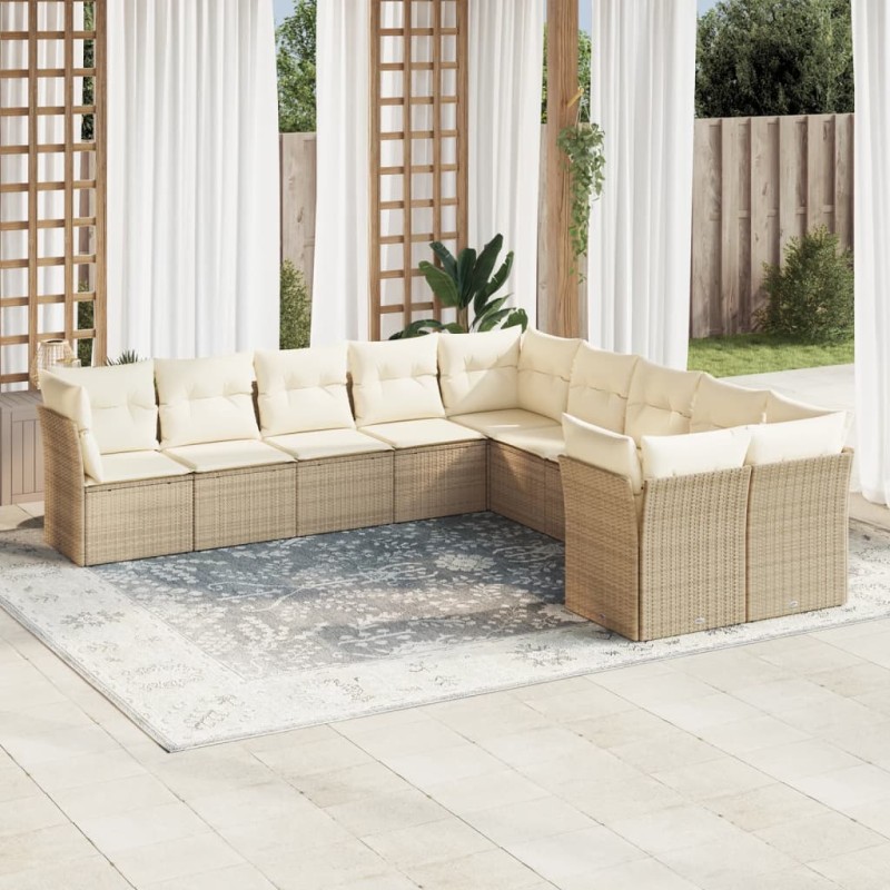 vidaXL Juego de sofás jardín con cojines beige 10 pzas ratán sintético vidaXL Juego de sofás jardín con cojines beige 10 pzas ratán sintético