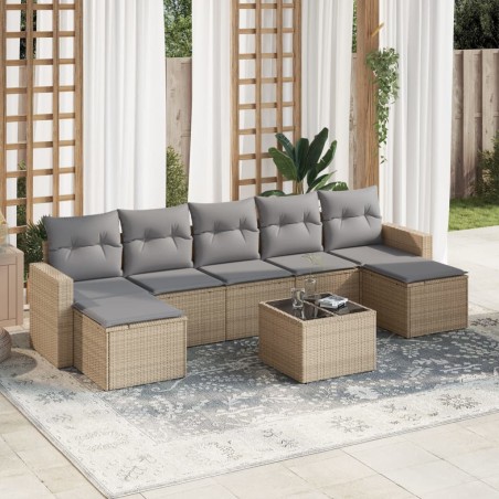 vidaXL Juego de sofás de jardín con cojines beige 8 pzas ratán PE