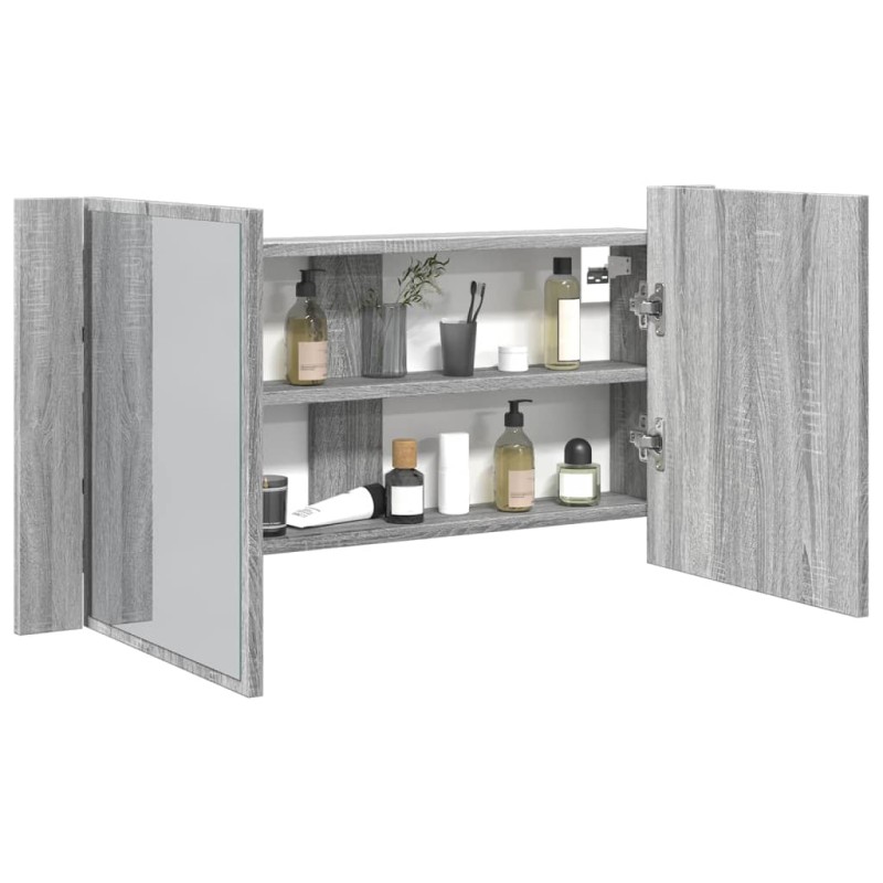 vidaXL Armario espejo de baño luz LED acrílico gris Sonoma 90x12x45 cm vidaXL Armario espejo de baño luz LED acrílico gris Sonoma 90x12x45 cm