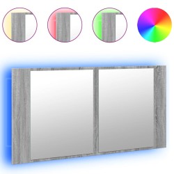 vidaXL Armario espejo de baño luz LED acrílico gris Sonoma 90x12x45 cm