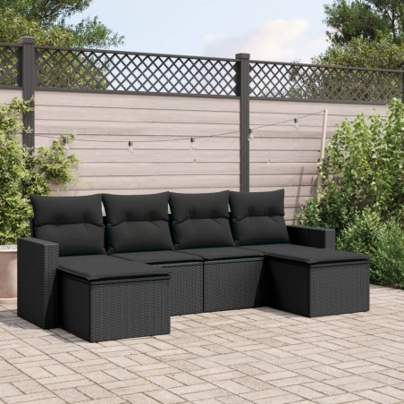 vidaXL Set de sofás de jardín 6 piezas y cojines ratán sintético negro