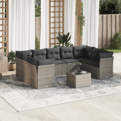 vidaXL Set de sofás de jardín 10 pzas con cojines ratán sintético gris