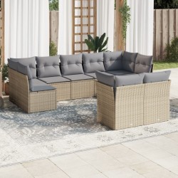 vidaXL Set de sofás de jardín 9 pzas con cojines ratán sintético beige