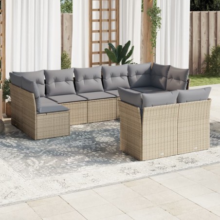 vidaXL Set de sofás de jardín 9 pzas con cojines ratán sintético beige
