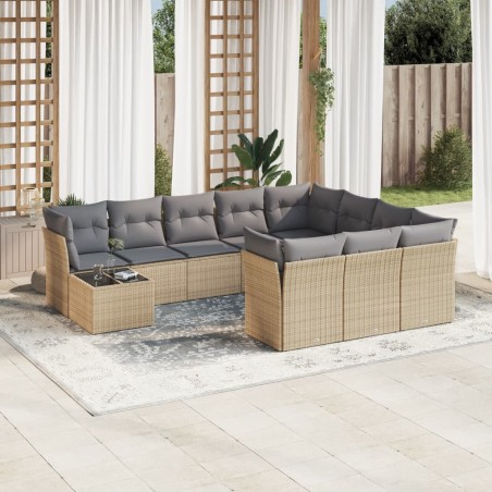 vidaXL Set de sofás de jardín 11pzas con cojines ratán sintético beige