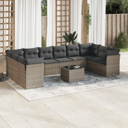 vidaXL Set de sofás de jardín 11 pzas y cojines ratán sintético gris
