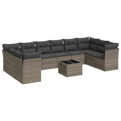 vidaXL Set de sofás de jardín 11 pzas y cojines ratán sintético gris