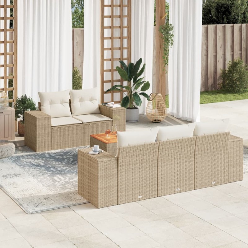 vidaXL Juego de sofás jardín con cojines 6 pzas ratán sintético beige vidaXL Juego de sofás jardín con cojines 6 pzas ratán sintético beige