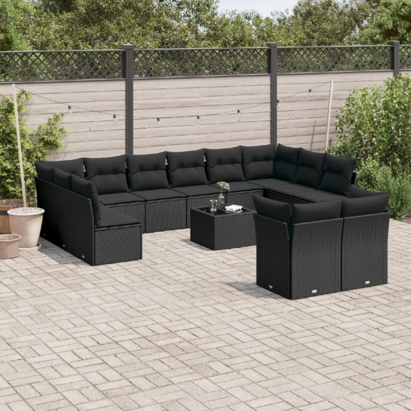 vidaXL Set de sofás de jardín y cojines 13 pzas ratán sintético negro vidaXL Set de sofás de jardín y cojines 13 pzas ratán sintético negro