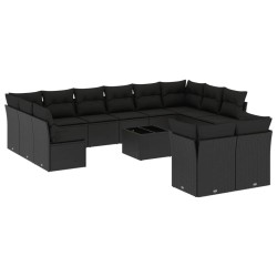 vidaXL Set de sofás de jardín y cojines 13 pzas ratán sintético negro