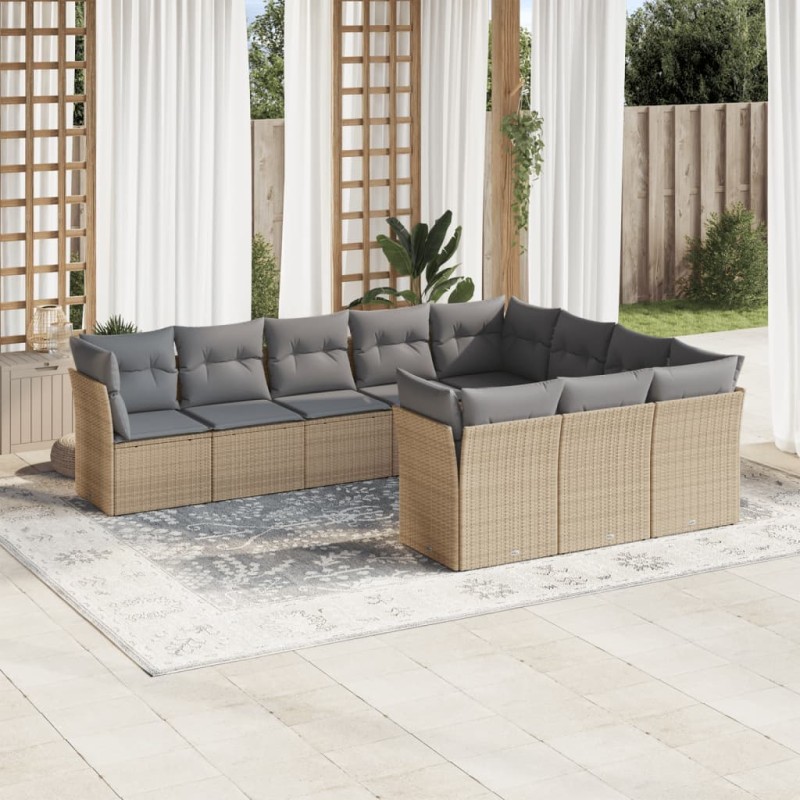 vidaXL Juego de sofás jardín con cojines beige 10 pzas ratán sintético vidaXL Juego de sofás jardín con cojines beige 10 pzas ratán sintético